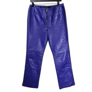 Vintage Y2K MetroStyle Genuine Leather Blue/Purple Indigo Fringe Zipper Pants 10
